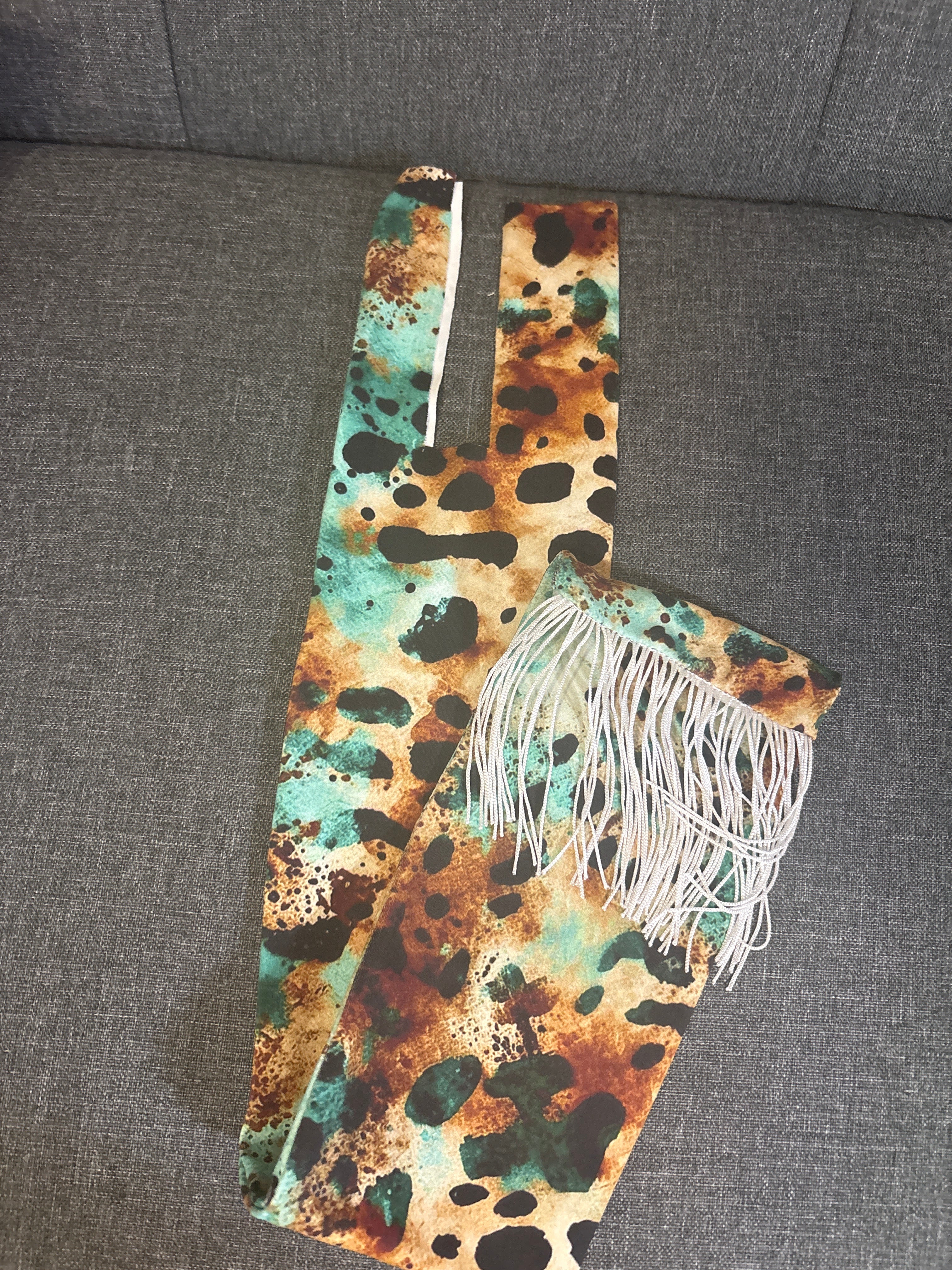 Cheetah/Teal Tail Bag w/Fringe